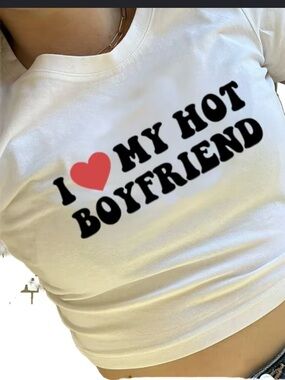 White 'I ❤️ My Hot Boyfriend' Cropped Tee